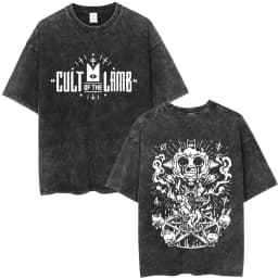 Limited Game Cult of The Lamb Vintage Washed T-shirt Men Women Casual Cotton Oversized T-shirts Cosplay Player Merch T Shirts