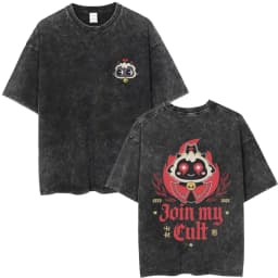 Limited Game Cult of The Lamb Vintage Washed T-shirt Men Women Casual Cotton Oversized T-shirts Cosplay Player Merch T Shirts