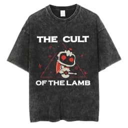 Limited Game Cult of The Lamb Vintage Washed T-shirt Men Women Casual Cotton Oversized T-shirts Cosplay Player Merch T Shirts