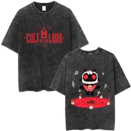 Limited Game Cult of The Lamb Vintage Washed T-shirt Men Women Casual Cotton Oversized T-shirts Cosplay Player Merch T Shirts