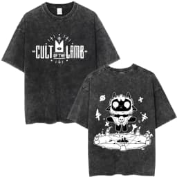 Limited Game Cult of The Lamb Vintage Washed T-shirt Men Women Casual Cotton Oversized T-shirts Cosplay Player Merch T Shirts