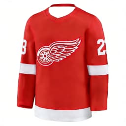 2026 Hockey Jersey Red/White Iconic Winged Wheel #23 Logo Striped Design Long-Sleeve Apparel for Fans & Collectors 3d HD Print