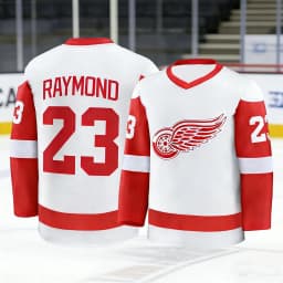 2026 Hockey Jersey Red/White Iconic Winged Wheel #23 Logo Striped Design Long-Sleeve Apparel for Fans & Collectors 3d HD Print
