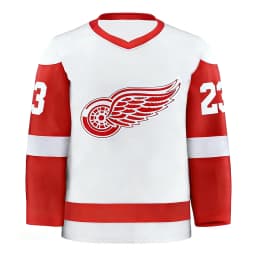 2026 Hockey Jersey Red/White Iconic Winged Wheel #23 Logo Striped Design Long-Sleeve Apparel for Fans & Collectors 3d HD Print