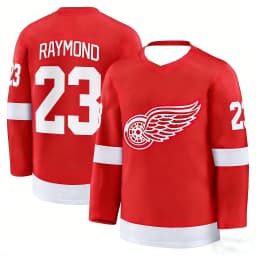 2026 Hockey Jersey Red/White Iconic Winged Wheel #23 Logo Striped Design Long-Sleeve Apparel for Fans & Collectors 3d HD Print