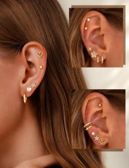 14K Gold Plated CZ Huggie Hoops Hypoallergenic Earrings for Women Girls Daughter Dainty Flower Heart Stud Earrings Jewelry Gift