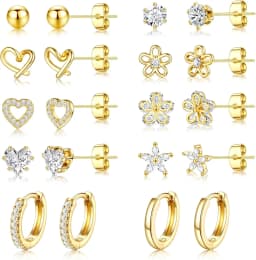 14K Gold Plated CZ Huggie Hoops Hypoallergenic Earrings for Women Girls Daughter Dainty Flower Heart Stud Earrings Jewelry Gift