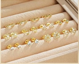14K Gold Plated CZ Huggie Hoops Hypoallergenic Earrings for Women Girls Daughter Dainty Flower Heart Stud Earrings Jewelry Gift