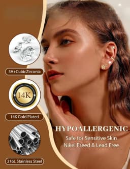 14K Gold Plated CZ Huggie Hoops Hypoallergenic Earrings for Women Girls Daughter Dainty Flower Heart Stud Earrings Jewelry Gift