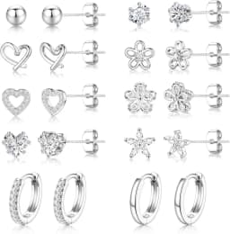14K Gold Plated CZ Huggie Hoops Hypoallergenic Earrings for Women Girls Daughter Dainty Flower Heart Stud Earrings Jewelry Gift