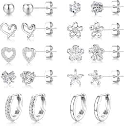 14K Gold Plated CZ Huggie Hoops Hypoallergenic Earrings for Women Girls Daughter Dainty Flower Heart Stud Earrings Jewelry Gift