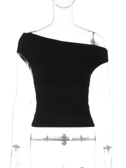 Dulzura Inclined Shoulder Sleeveless Ruched Slim Fit Vest Women'S Solid Casual Versatile Y2K Top Party Club Street Summer Outfit