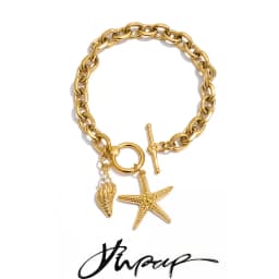 Yhpup Stainless Steel Starfish Conch Drop Charm Bracelet Bangle Toggle-Clasps Chain Ocean Style Summer Arrivals Vacation Jewelry