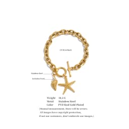Yhpup Stainless Steel Starfish Conch Drop Charm Bracelet Bangle Toggle-Clasps Chain Ocean Style Summer Arrivals Vacation Jewelry