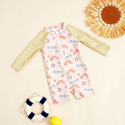 Elinfant Fashion Pattern Infant One Piece Swimsuit | Long Sleeve Sunscreen Swimsuit | Convenient Zipper Design
