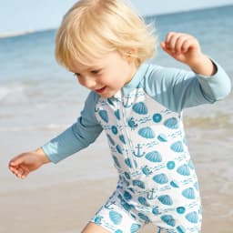 Elinfant Fashion Pattern Infant One Piece Swimsuit | Long Sleeve Sunscreen Swimsuit | Convenient Zipper Design