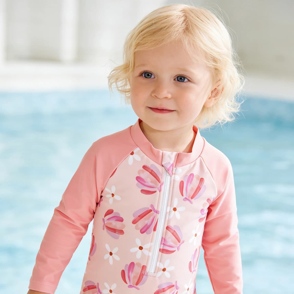 Elinfant Fashion Pattern Infant One Piece Swimsuit | Long Sleeve Sunscreen Swimsuit | Convenient Zipper Design
