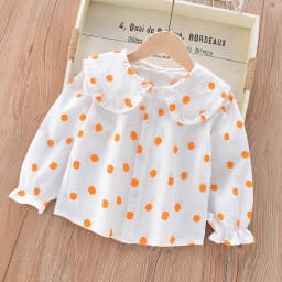 Girls' Strawberry Print Blouse, Ruffle Peter Pan Collar Cotton Shirt for Spring and Autumn