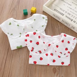Girls' Strawberry Print Blouse, Ruffle Peter Pan Collar Cotton Shirt for Spring and Autumn