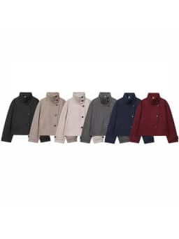 Women Vintage Stand Collar Breasted Long Sleeve Casual Woolen Coat Ladies Retro Long Sleeve Pockets Jacket Tops