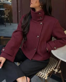 Women Vintage Stand Collar Breasted Long Sleeve Casual Woolen Coat Ladies Retro Long Sleeve Pockets Jacket Tops