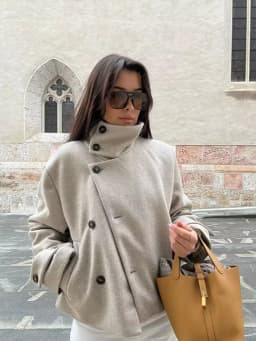 Women Vintage Stand Collar Breasted Long Sleeve Casual Woolen Coat Ladies Retro Long Sleeve Pockets Jacket Tops
