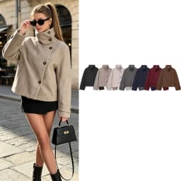 Women Vintage Stand Collar Breasted Long Sleeve Casual Woolen Coat Ladies Retro Long Sleeve Pockets Jacket Tops