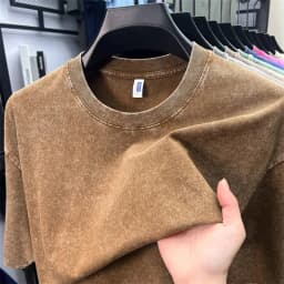 Summer Men's Washed 230G Heavy Cotton T-Shirts Vintage Faded Color Oversized Unisex Basic Tee Short Sleeve Loose Workout Tops