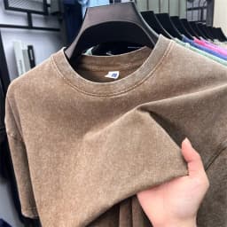 Summer Men's Washed 230G Heavy Cotton T-Shirts Vintage Faded Color Oversized Unisex Basic Tee Short Sleeve Loose Workout Tops