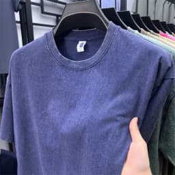 Summer Men's Washed 230G Heavy Cotton T-Shirts Vintage Faded Color Oversized Unisex Basic Tee Short Sleeve Loose Workout Tops