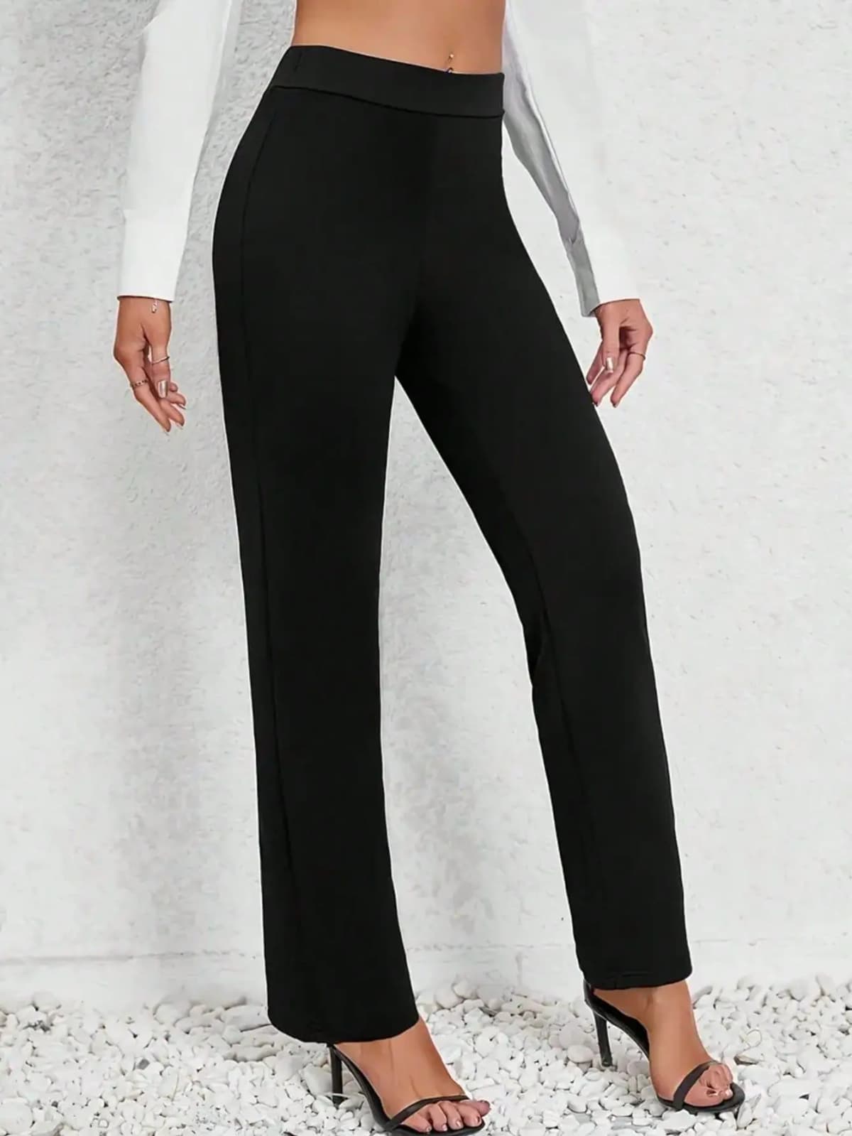 Best-selling spring and summer casual solid straight-leg high-waisted trousers