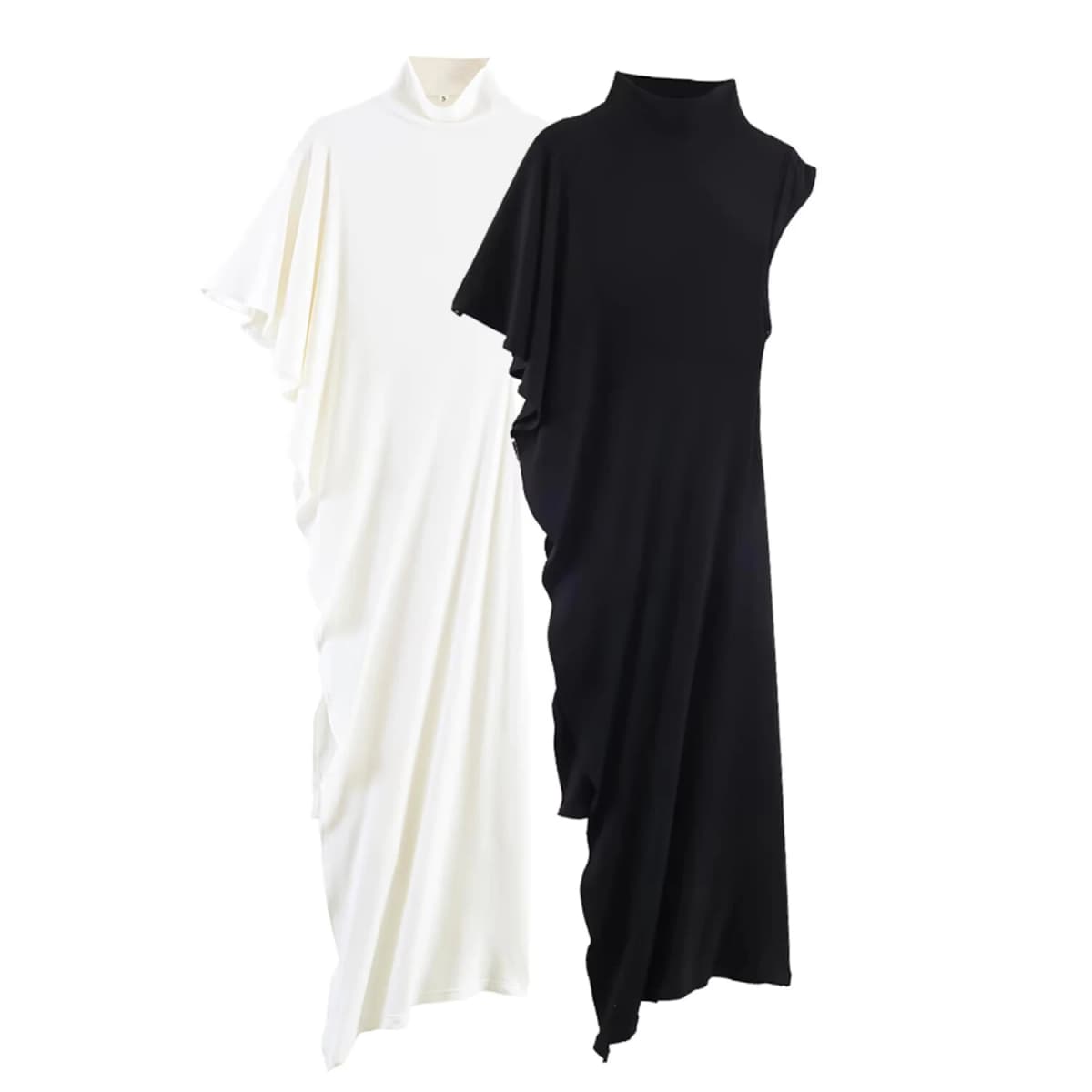 European and American style spring women's asymmetric pleated single sleeve high neck long casual top