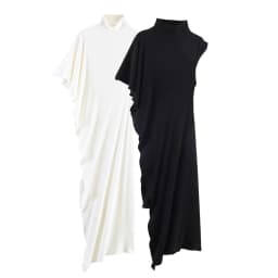 European and American style spring women's asymmetric pleated single sleeve high neck long casual top