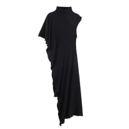 European and American style spring women's asymmetric pleated single sleeve high neck long casual top