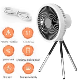 Portable LED Light Tripod Stand Desktop Fan Camping Fan USB Rechargeable Multi-functional Fan In/Outdoor Camping Ceiling Fan