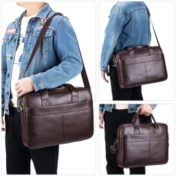 Genuine Leather Men's Briefcase Soft Luxury Business Bag 15.6 Inch Laptop Compatible Lightweight Office Commute Handbag