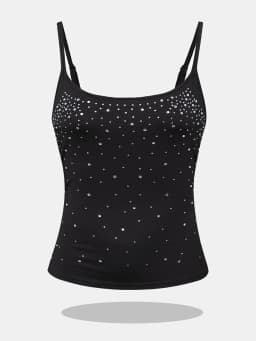 Plus Size Women's Shiny Rhinestone Cami Top Slim Fit Sleeveless Sparkly Glitter Tank Top for Party