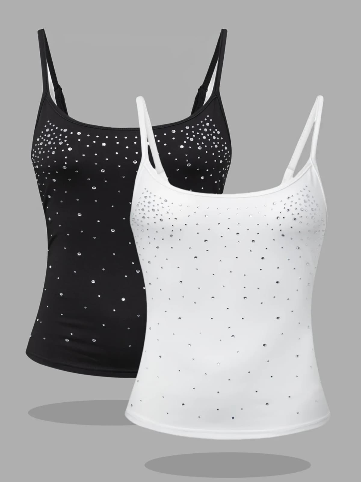 Plus Size Women's Shiny Rhinestone Cami Top Slim Fit Sleeveless Sparkly Glitter Tank Top for Party