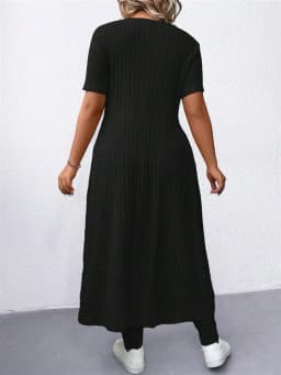 European American Fashion Casual Long Skirt Pants Set Short-Sleeved Slit Design for Spring Autumn Seasons Hot Selling