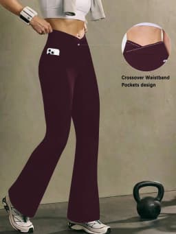 Womens Super Soft Crossover High Waisted Flare Leggings with Pockets Tummy Control Yoga Pants