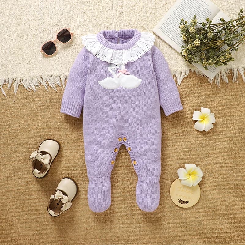 Baby Girl Rompers Clothes Cute Goose Knitted Newborn Infant Long Sleeve Jumpsuits Outfits One Piece Toddler Child Playsuits 0-9M