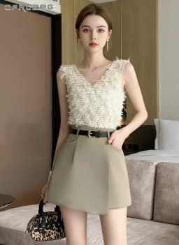 New Arrival Women's Irregular Suit Skirt Shorts Spring Summer High-Waisted Wide-Leg Short Skirt Pants With Belt