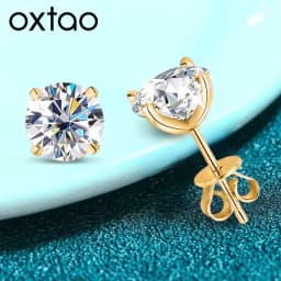 OXTAO 0.3-2CT Moissanite Stud Earrings for Women Sparkling Lab Imitation Diamond Earring Luxury Wedding Jewelry 14K Gold Filled