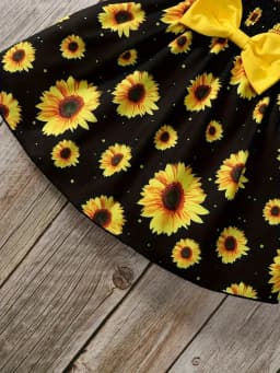 2026 Girls' Leisure New Spring and Summer Sunflower Printed Bow Decoration Strap Loose Comfortable Dress Small Skirt