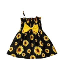 2026 Girls' Leisure New Spring and Summer Sunflower Printed Bow Decoration Strap Loose Comfortable Dress Small Skirt