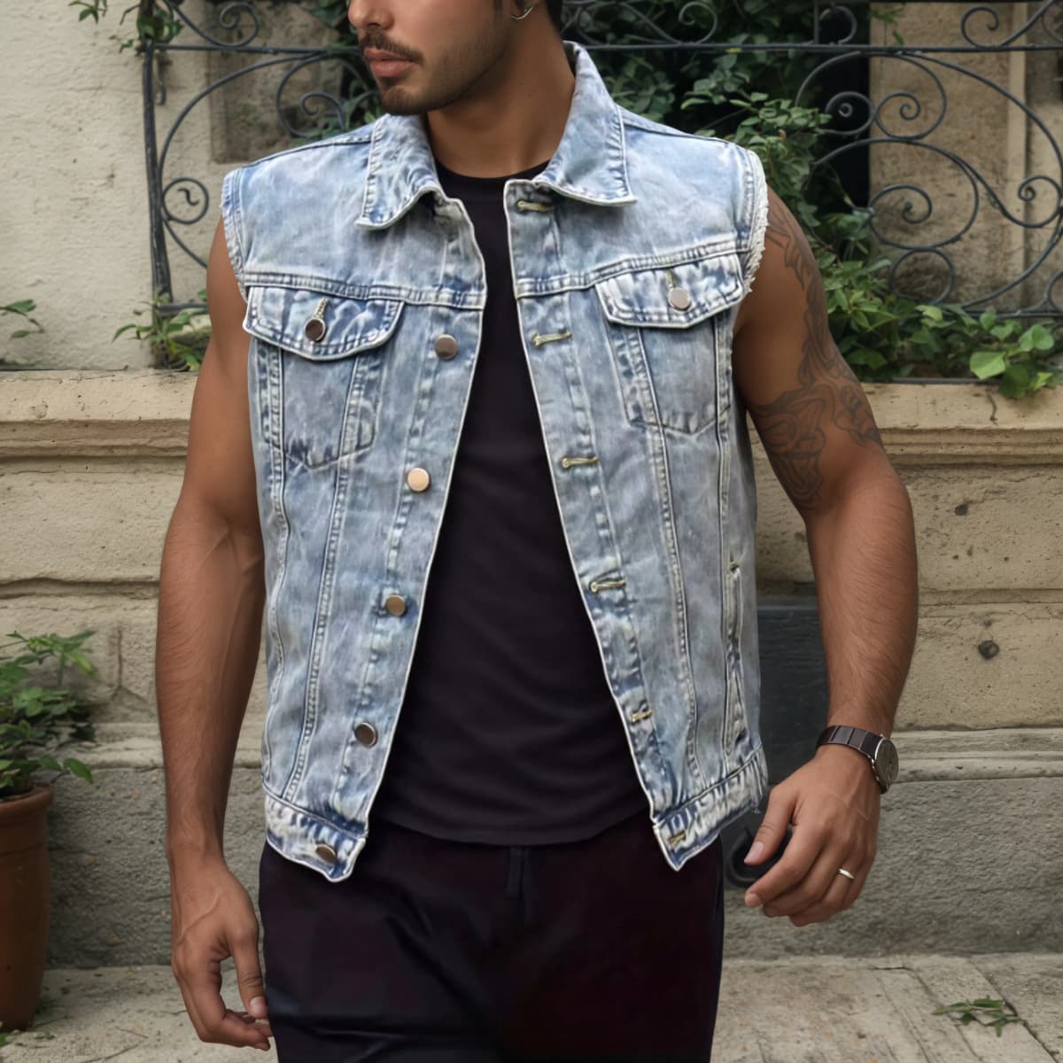 Jackets For Man Coat Spring New Denim Vest Trend Single Row Buttons Sleeveless Mens Waistcoat Outerwear