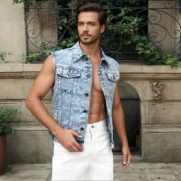 Jackets For Man Coat Spring New Denim Vest Trend Single Row Buttons Sleeveless Mens Waistcoat Outerwear
