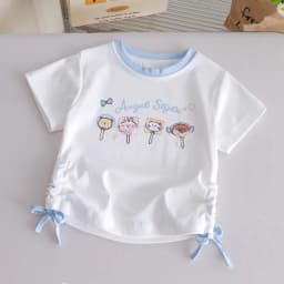 Girls T-shirts Summer Short Sleeve Kids Tees Lovely Cat Children Lace Tops Animals Cute Babies Costumes
