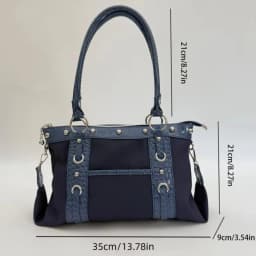 Vintage Style Y2K Patchwork Shoulder Bag Riveted Design Large Capacity Underarm Bag Handbags Women Casual Wear