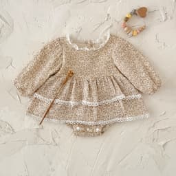 Summer 0-2 Years Old Baby Girls Baby Soft  Cool Beautiful Beige  Flower Skirt Dress Toddler Infant  One Piece Lace  Outfit  Suit